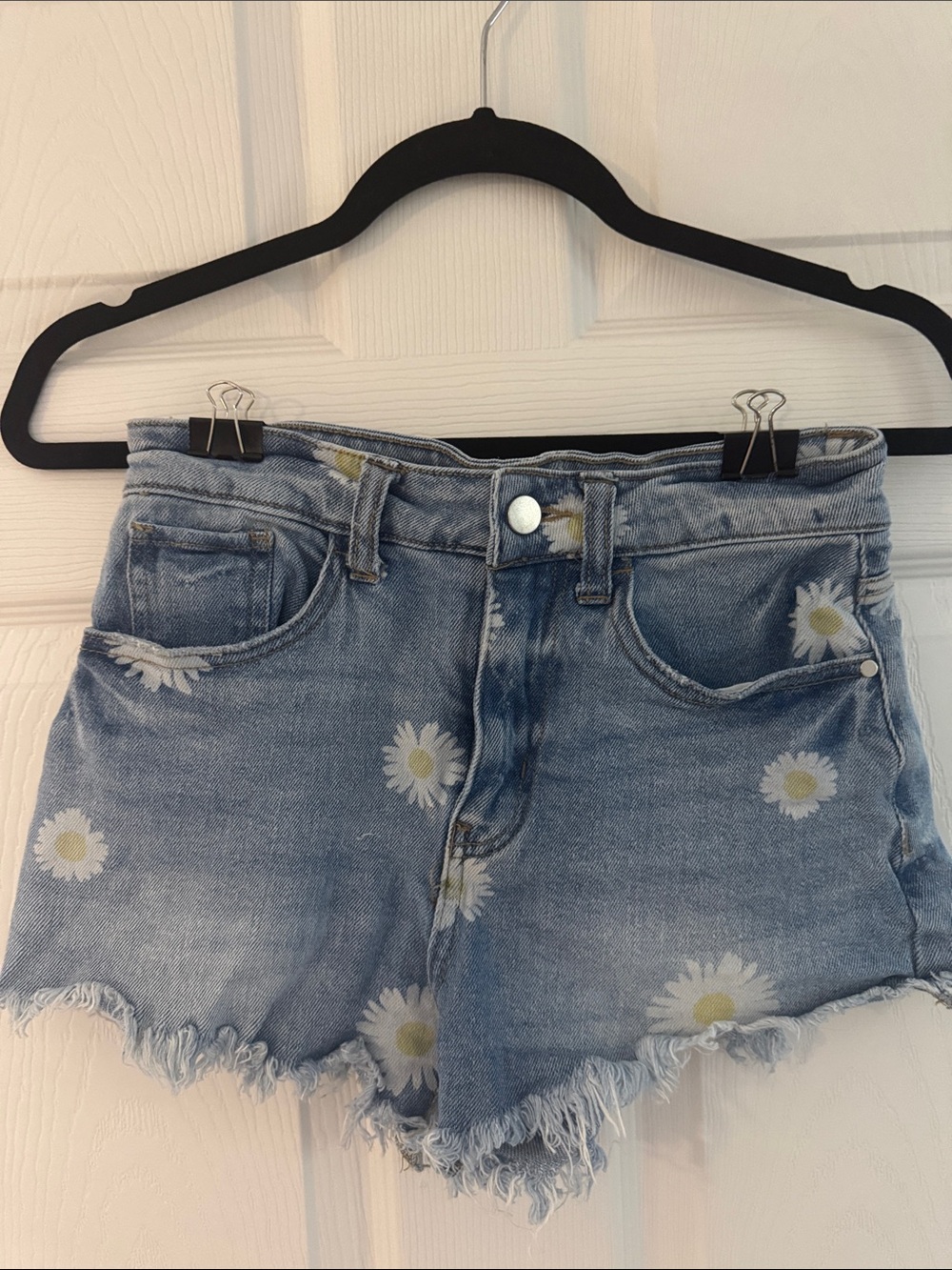 Material Girl Light Blue Daisy Print Denim Shorts